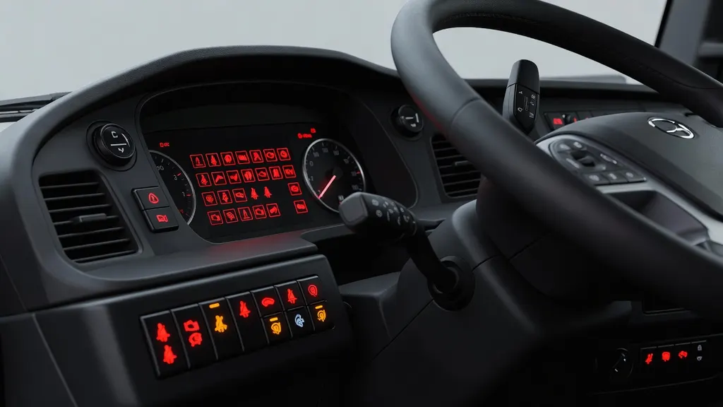 Mercedes Actros – kontrolki i ostrzeżenia na desce